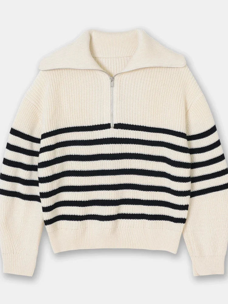 Veyra Striped Lapel Turtleneck Jumper