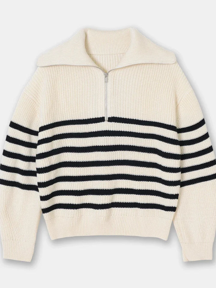 Veyra Striped Lapel Turtleneck Jumper