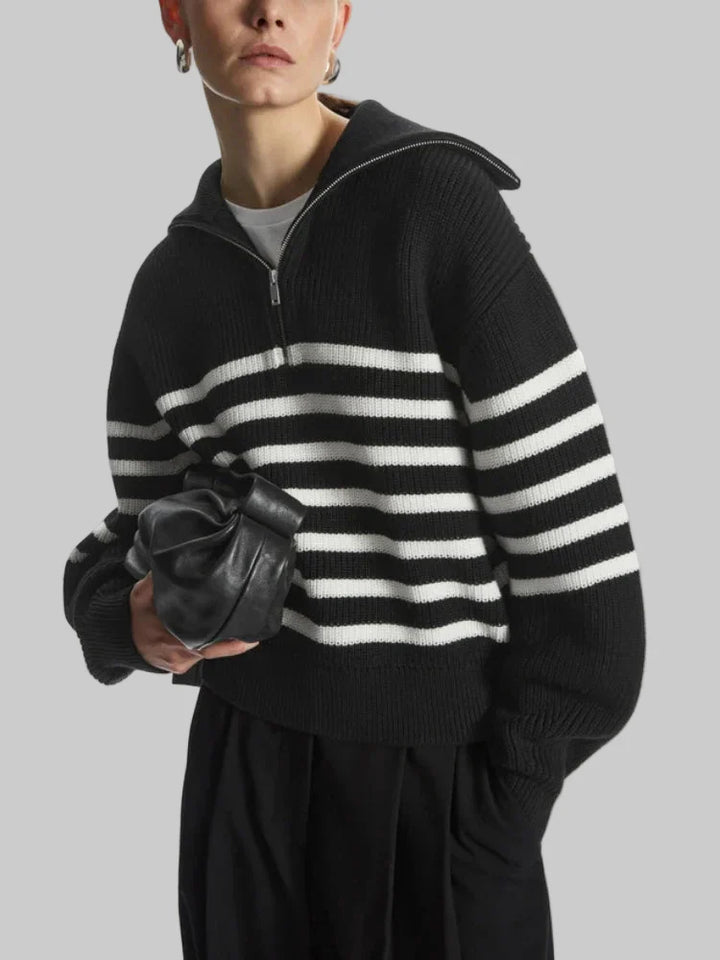 Veyra Striped Lapel Turtleneck Jumper