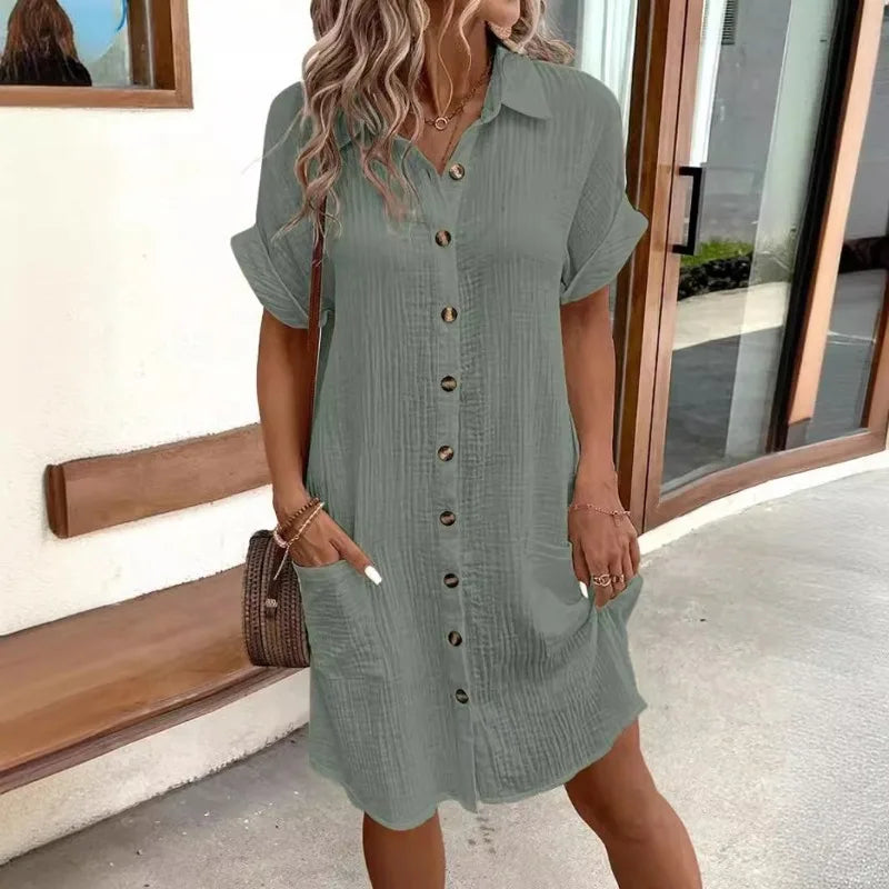 MARIA LINEN POCKET SHIRT DRESS