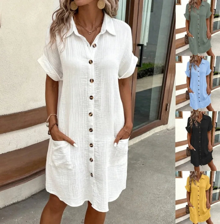 MARIA LINEN POCKET SHIRT DRESS